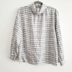VTG LeFOLIO Petite Microplaid Turtleneck Blouse